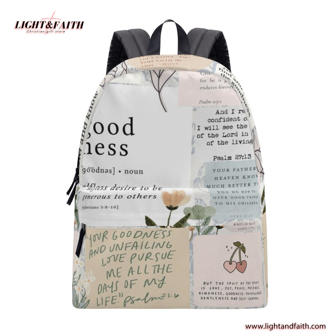 Bible Verse Collage Backpack, Christian Goodness Backpack, Inspirational Scripture Backpack, Faith-Based School Bag, Motivational Christian Gift.PLAF37
